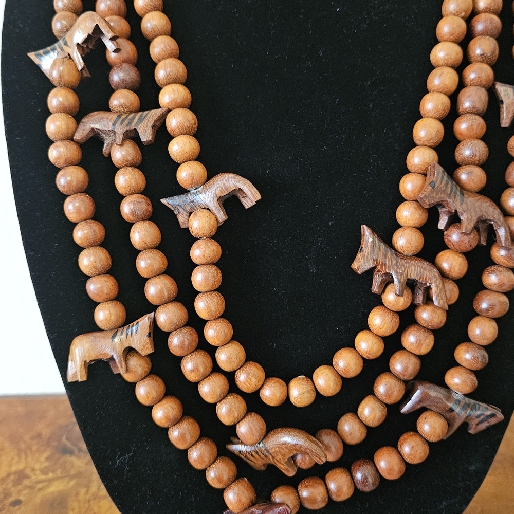 Vintage 3 strand wooden fetish necklace